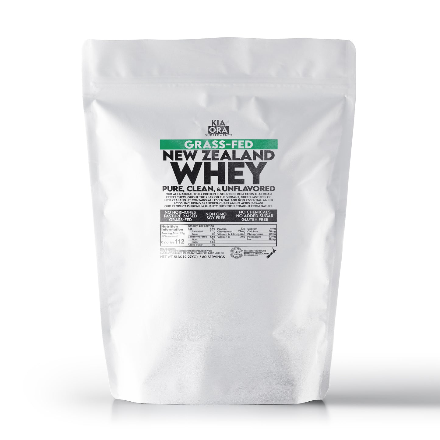 Grass-Fed Unflavored Whey Protein - Pure, Raw, Clean Protein. 5LB