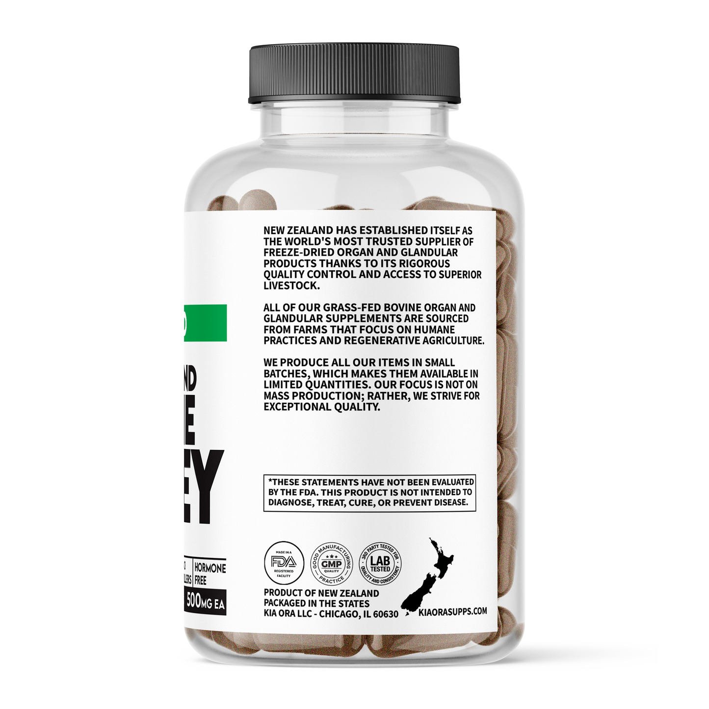 Bovine pancreas Supplement bottle with KIA ORA label on a white background
