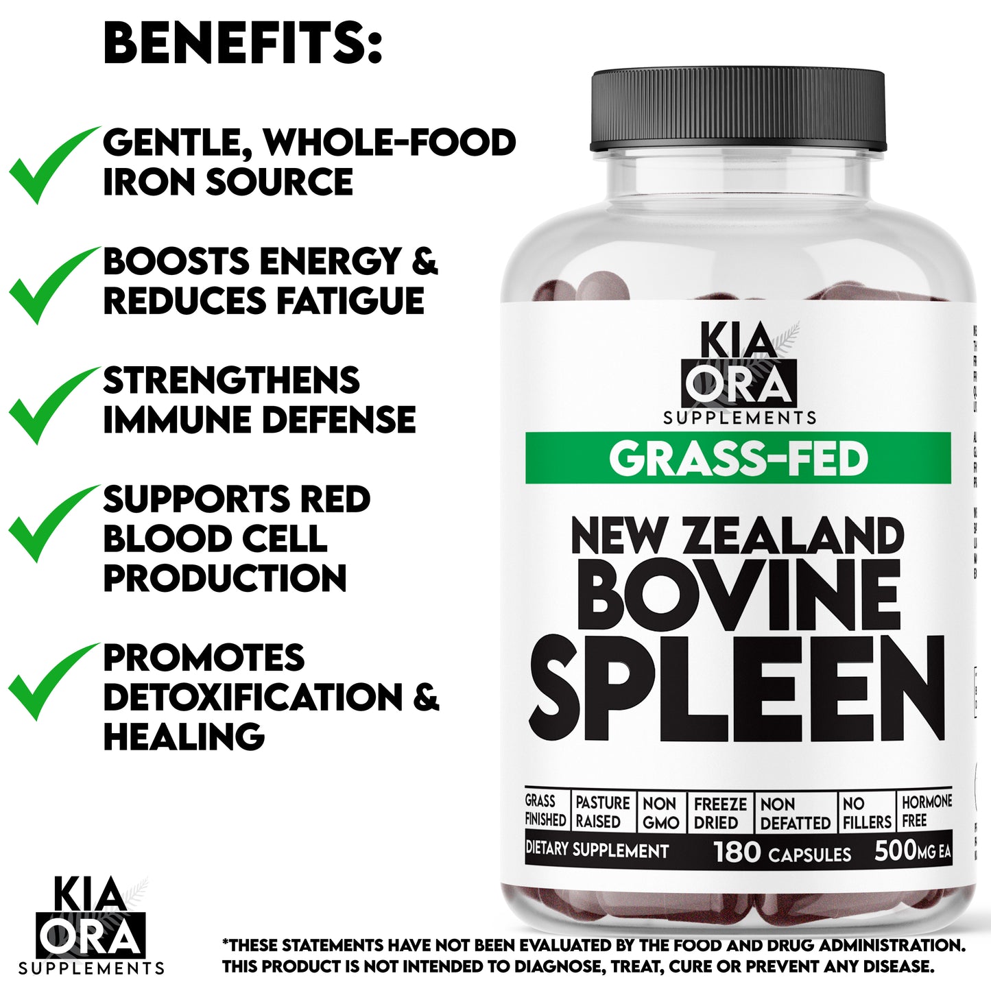 Grass-Fed Bovine Spleen – Heme Iron & Immune Support | Pure Freeze-Dried Organ Supplement for Blood Health & Vitality