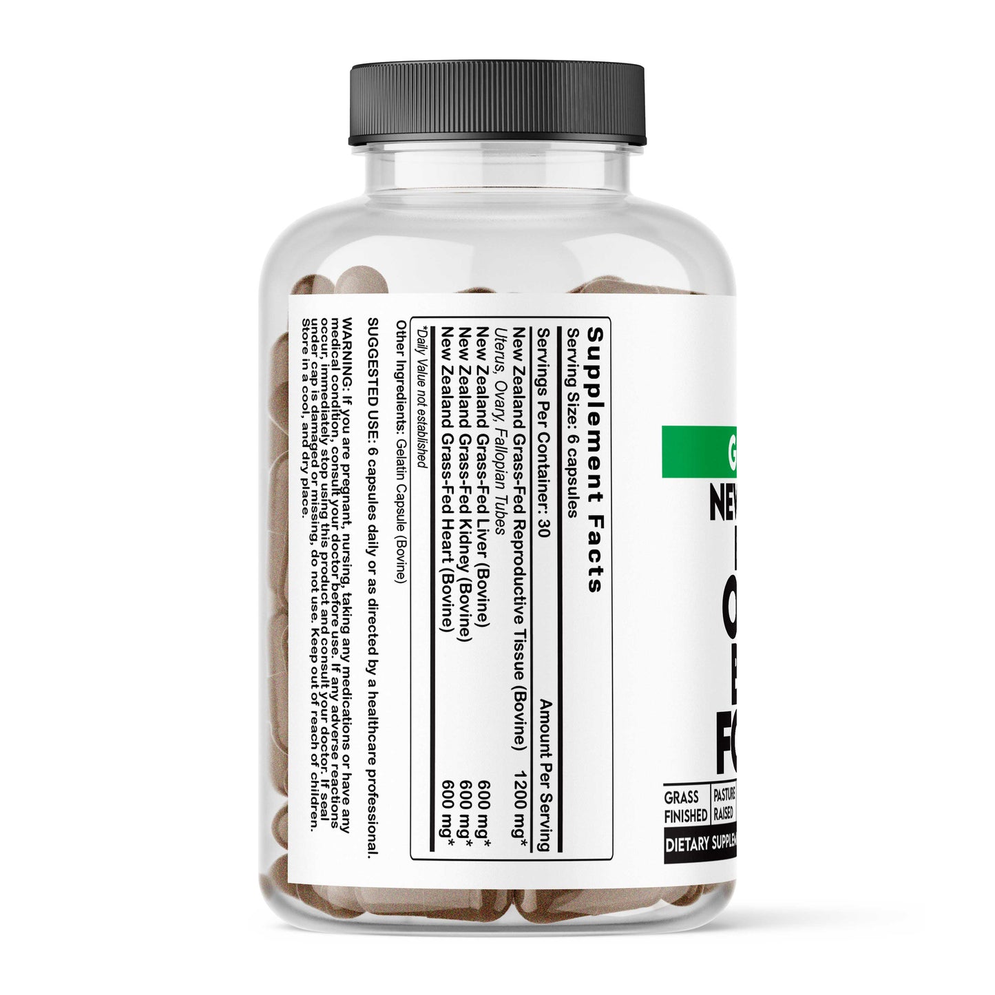 Supplement bottle with label on a white background