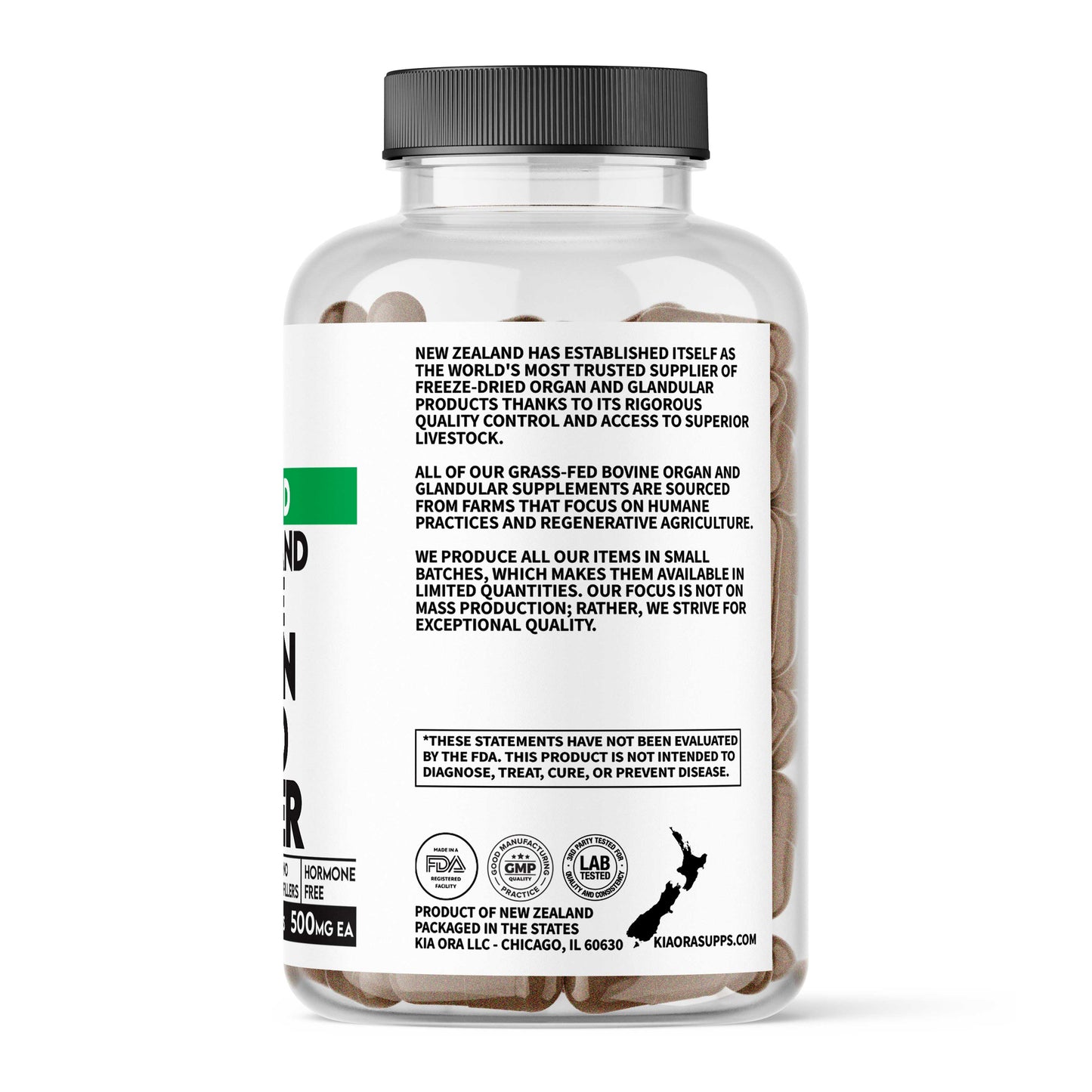 Supplement bottle with a white label on a white background