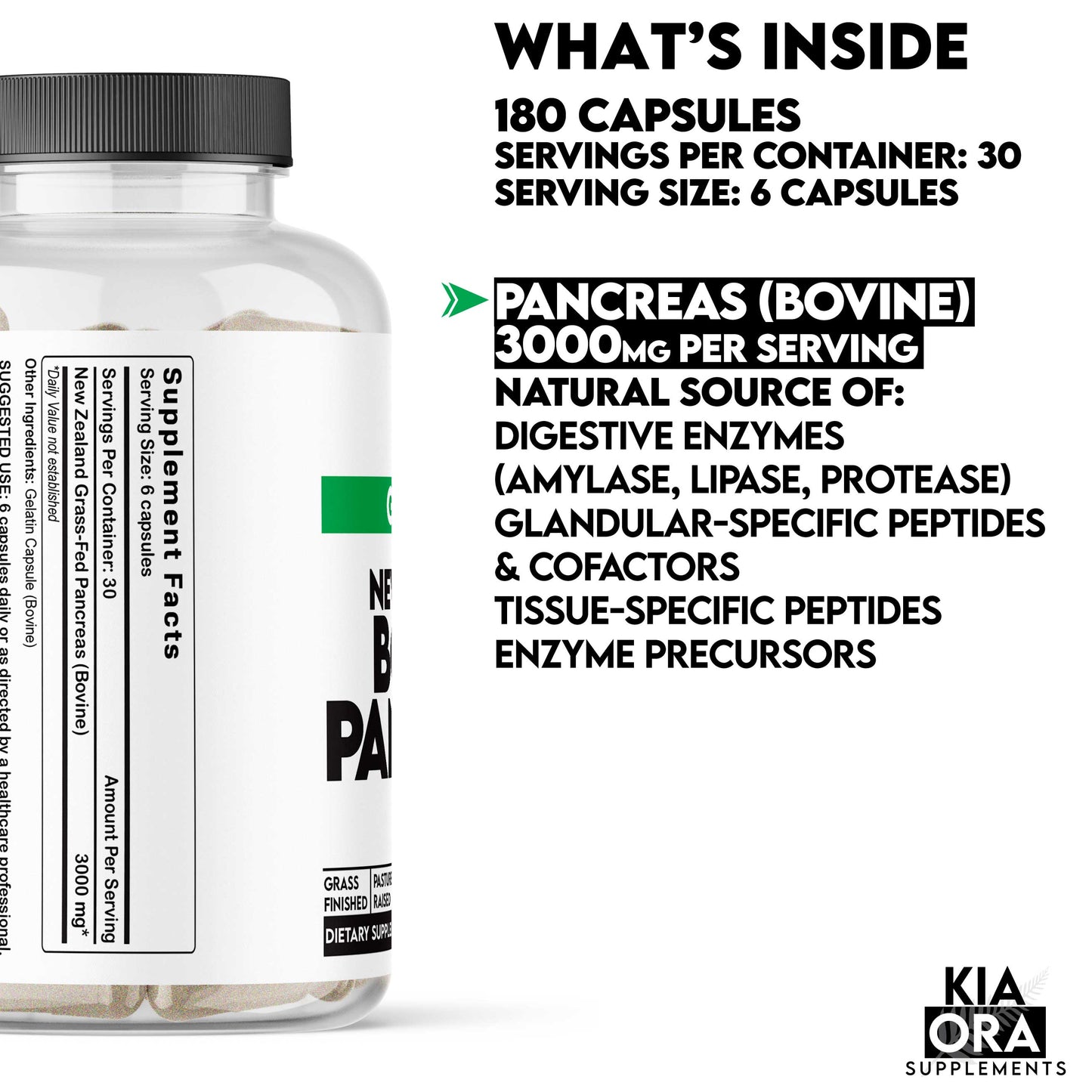 Supplement bottle with label detailing contents and branding
