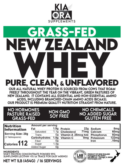 Grass-Fed Unflavored Whey Protein - Pure, Raw, Clean Protein. 1LB
