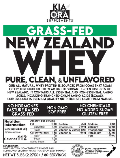 Grass-Fed Unflavored Whey Protein - Pure, Raw, Clean Protein. 5LB