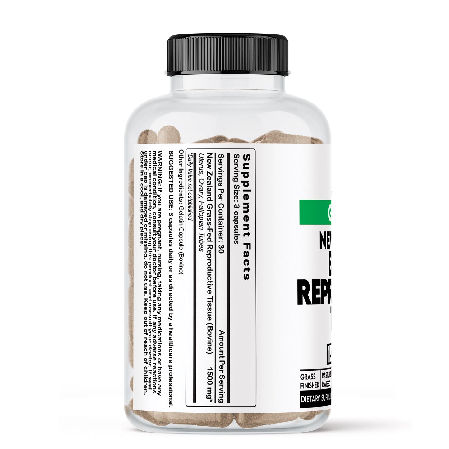 bovine reproductive Supplement bottle with label on a white background