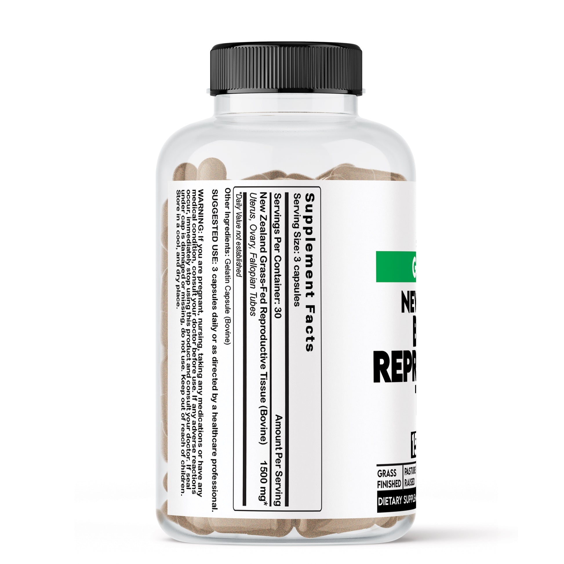 bovine reproductive Supplement bottle with label on a white background