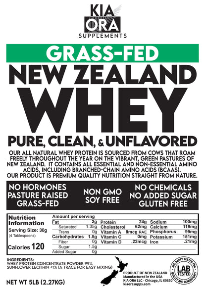 NEW ZEALAND 100% GRASS FED WHEY PROTEIN - UNFLAVORED. 5LB