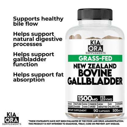 New Zealand Grass-Fed Bovine Gallbladder Capsules | Natural Bile Salts Supplement | 90 Count