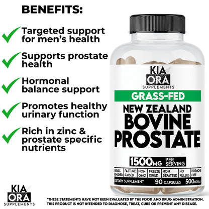 New Zealand Grass-Fed Bovine Prostate Capsules | Single-Ingredient Prostate Glandular Supplement | 90 Count