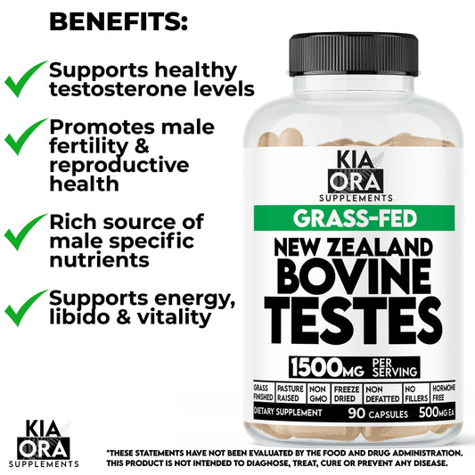 New Zealand Grass-Fed Bovine Testes Capsules | Single Ingredient Orchic Glandular | 90 Count