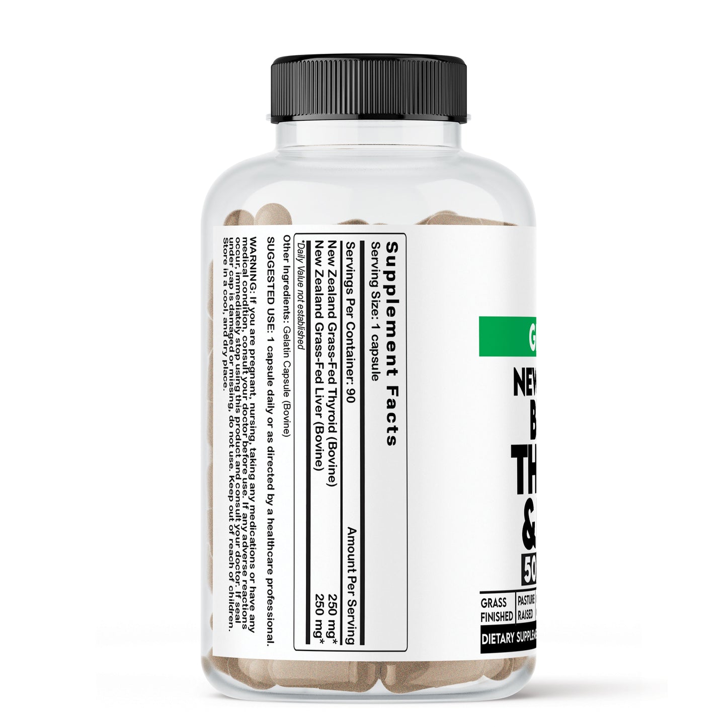 Supplement bottle with label on a white background