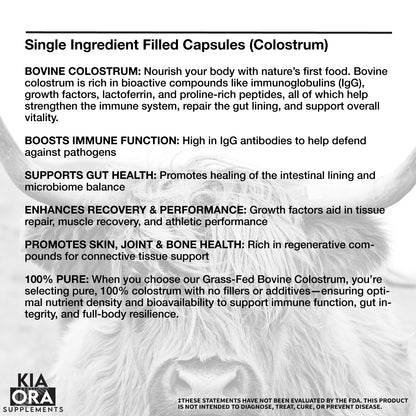 Grass-Fed Bovine Colostrum Supplement – Immune, Gut & Recovery Support | High IgG. 180ct