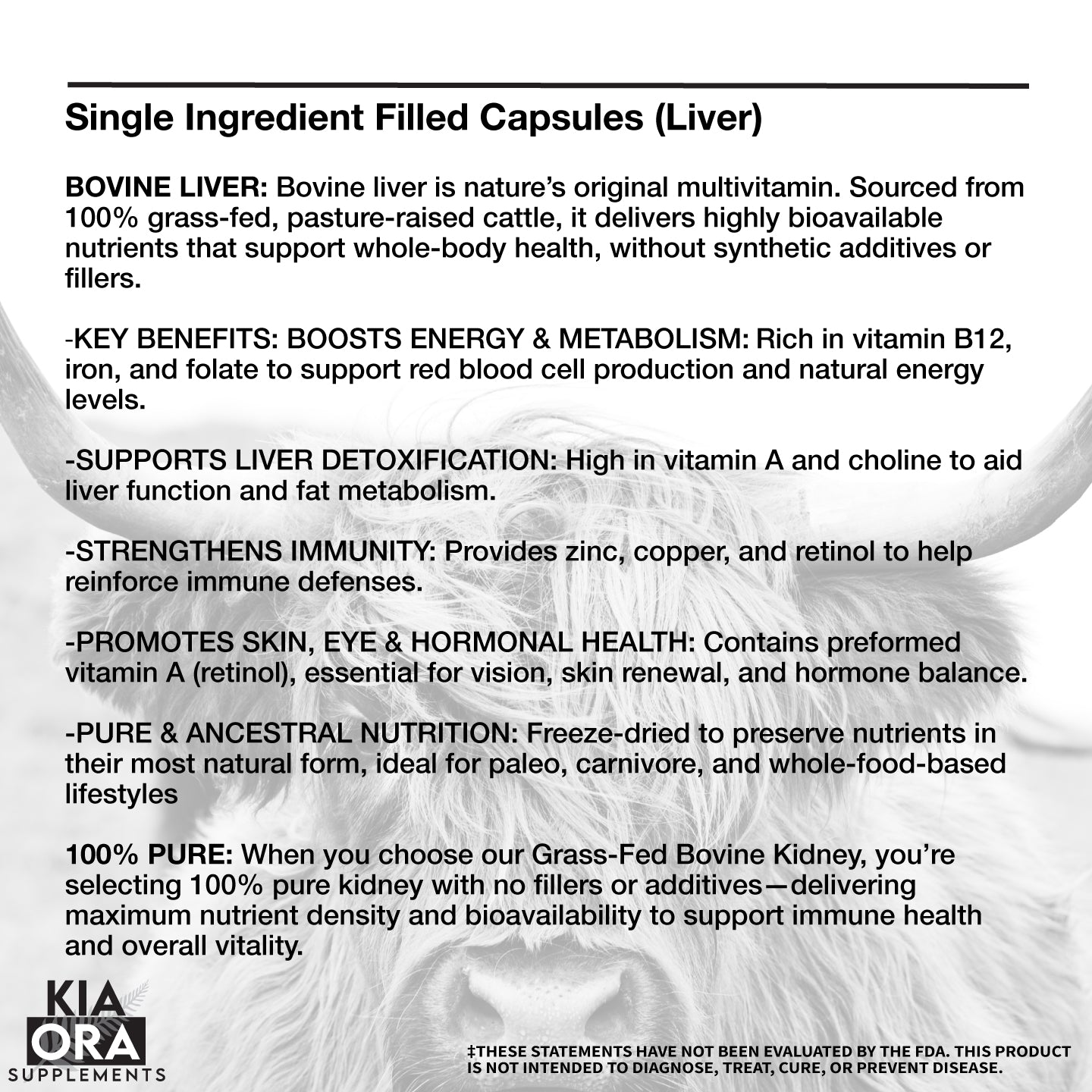 Grass-Fed Bovine Liver – Nutrient-Dense Organ Supplement | Natural Source of Vitamin A, B12, Iron & Energy Support. 180ct