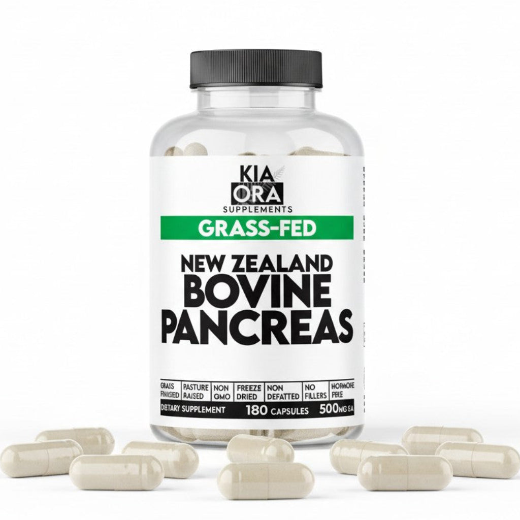 New Zealand Grass-Fed Bovine Pancreas Capsules | Single-Ingredient Whole Organ Supplement | 180 Count