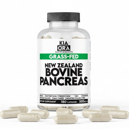New Zealand Grass-Fed Bovine Pancreas Capsules | Single-Ingredient Whole Organ Supplement | 180 Count