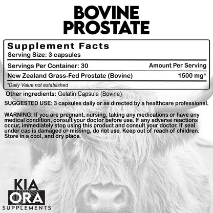 Supplement label for bovine prostate with a cow in the background